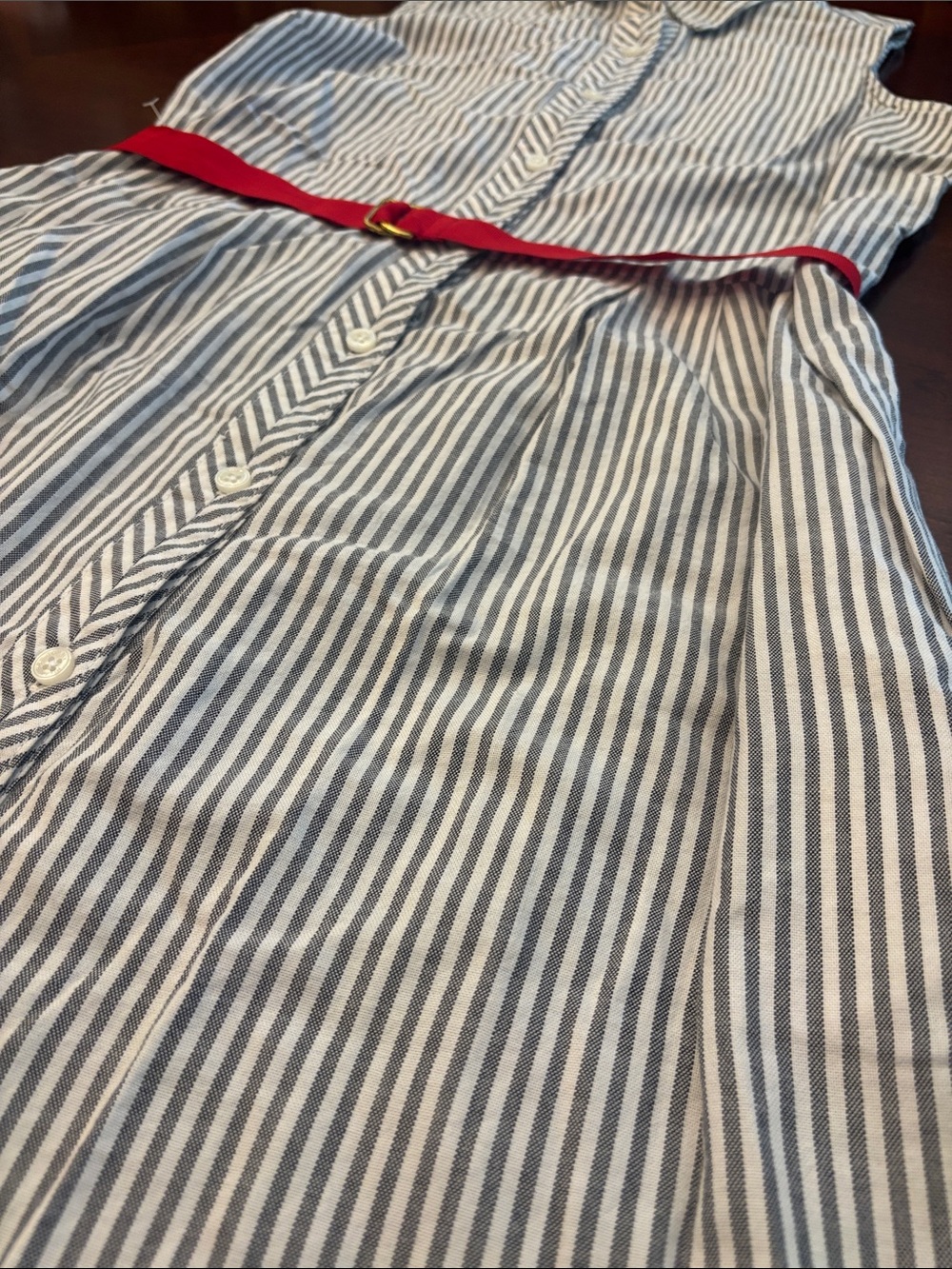 Tommy Hilfiger Blue and White Striped Sleeveless Shirt Dress with Red Belt - Picture 2 of 8